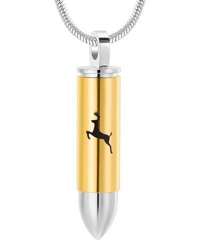 Deer Bullet Cremation Urn Necklace for Ashes Stainless Steel Memorial Cremation Jewelry for Loved One's Ashes Pendant Gold $1...