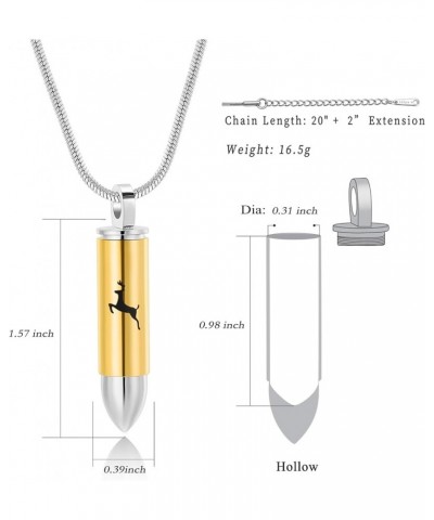 Deer Bullet Cremation Urn Necklace for Ashes Stainless Steel Memorial Cremation Jewelry for Loved One's Ashes Pendant Gold $1...