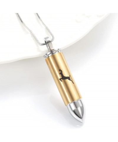 Deer Bullet Cremation Urn Necklace for Ashes Stainless Steel Memorial Cremation Jewelry for Loved One's Ashes Pendant Gold $1...