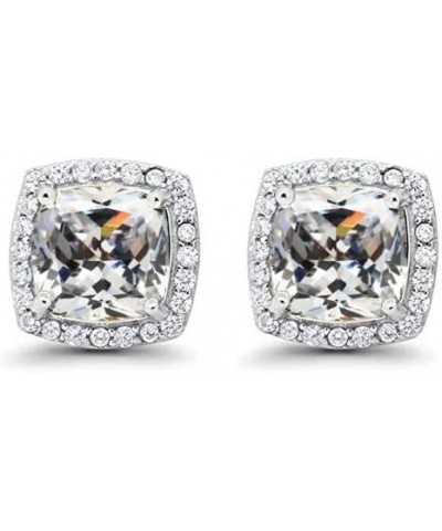 18k White Gold Plated 1/4 Ct Created Halo Princess Cut Stud Earrings 4mm White $7.01 Earrings