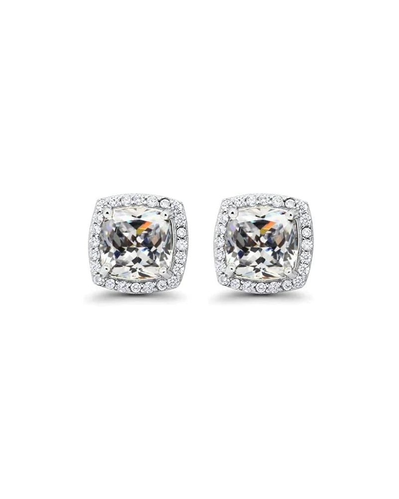 18k White Gold Plated 1/4 Ct Created Halo Princess Cut Stud Earrings 4mm White $7.01 Earrings