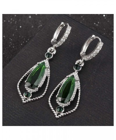 Silver Tone Antique Vintage Retro Art Deco Gatsby Flapper Style Emerald Green Zircon Rhinestone Pear Wedding Bridal Earrings ...