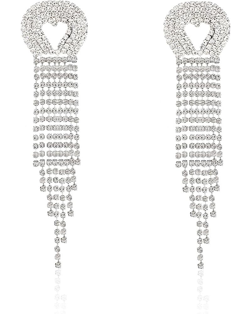 Luxury Women's Long Fringe Sparkling Crystal Drop Earrings Glossy Rhinestone Dangle Earrings Bridal Wedding Party Jewelry F-S...