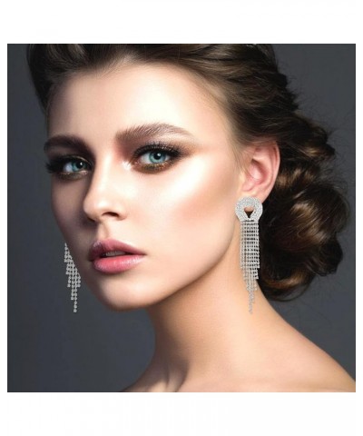 Luxury Women's Long Fringe Sparkling Crystal Drop Earrings Glossy Rhinestone Dangle Earrings Bridal Wedding Party Jewelry F-S...