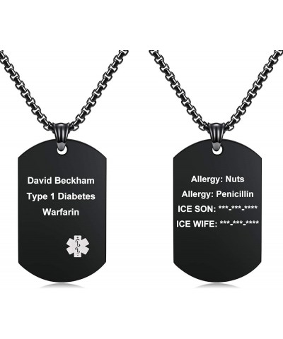 Personalized Medical Alert ID Pendant Necklace | Custom Engraved Alert Necklace | Gun-Plated 316L Stainless Steel Dog Tag All...