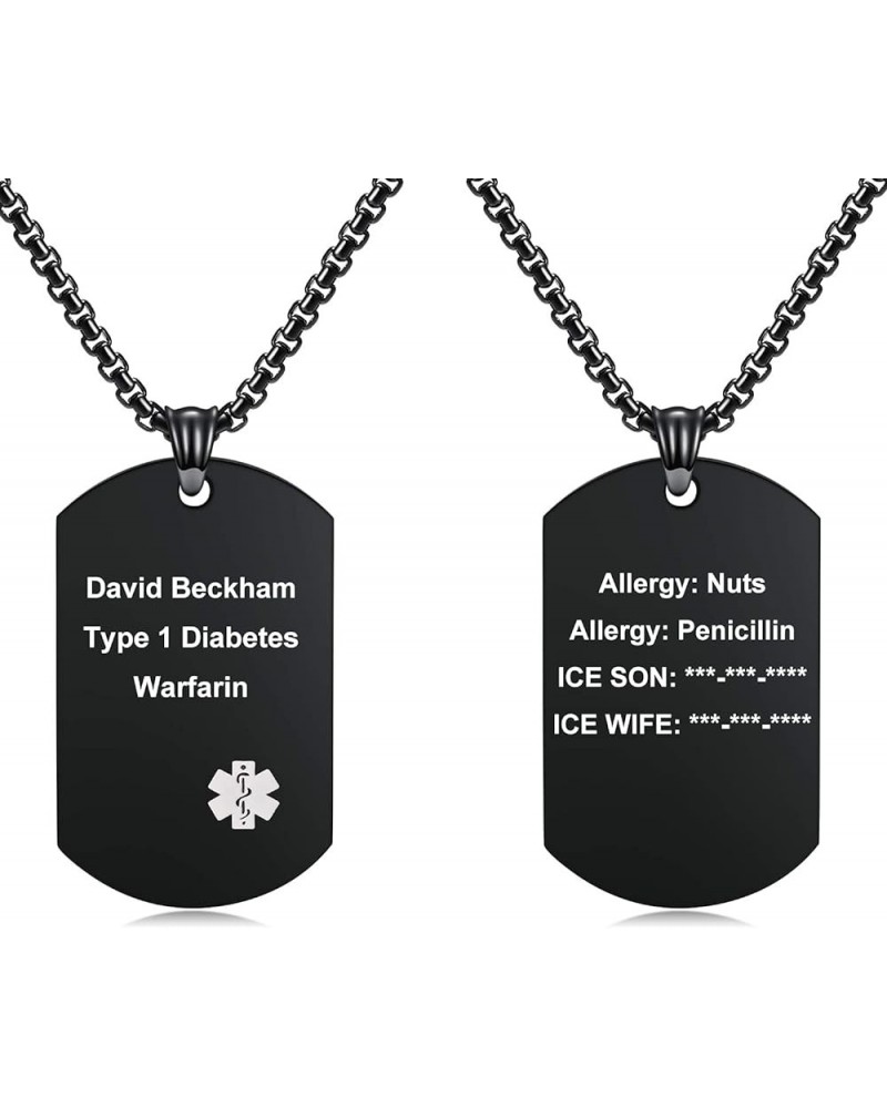 Personalized Medical Alert ID Pendant Necklace | Custom Engraved Alert Necklace | Gun-Plated 316L Stainless Steel Dog Tag All...