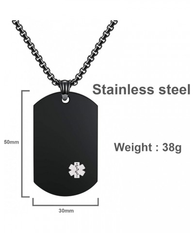 Personalized Medical Alert ID Pendant Necklace | Custom Engraved Alert Necklace | Gun-Plated 316L Stainless Steel Dog Tag All...