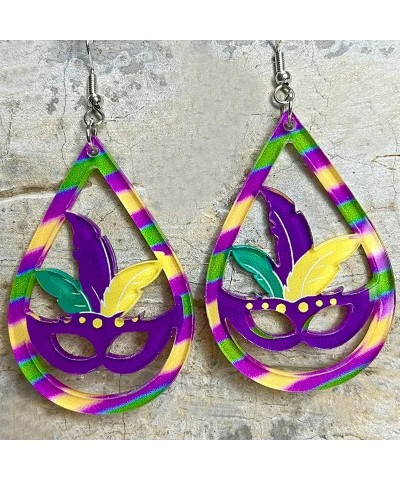 Mardi Gras Dangle Earrings,Mask/Letter/Crown/Carnival Hat/Feather Shape Carnival Earrings for Women Girls Carnival Parade Par...