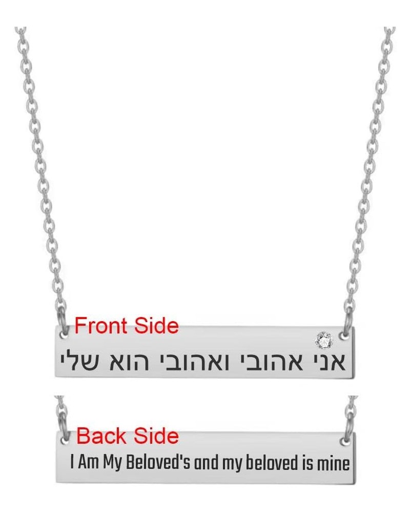 SHNIAN Hebrew Women's Personalized Jewish Necklace Stainless Steel Polished with Cubic Zircon, Free Engraved for Women, Wife,...