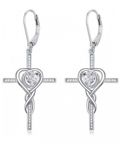 Cross Earrings for Women Infinity Cross Earrings Sterling Silver Religious Jewelry Birthstone Earring with Heart Crystal Birt...