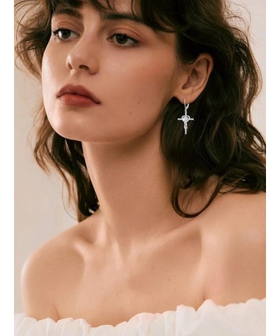 Cross Earrings for Women Infinity Cross Earrings Sterling Silver Religious Jewelry Birthstone Earring with Heart Crystal Birt...