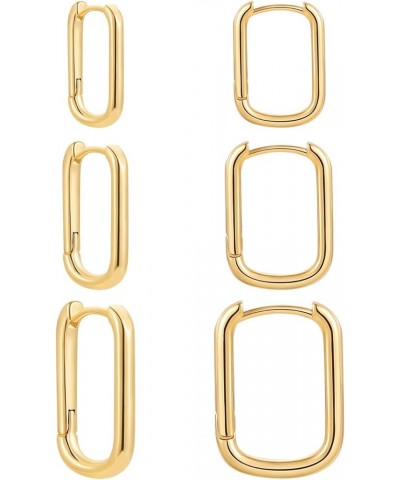 3 Pairs Square Hoop Earrings Set, 14K Gold Plated Lightweight Chunky Hoop Earrings, Rectangle Earring for Women Gift Gold Squ...