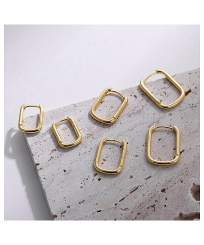 3 Pairs Square Hoop Earrings Set, 14K Gold Plated Lightweight Chunky Hoop Earrings, Rectangle Earring for Women Gift Gold Squ...