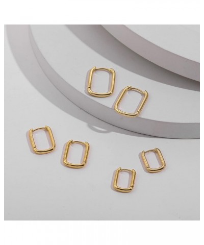 3 Pairs Square Hoop Earrings Set, 14K Gold Plated Lightweight Chunky Hoop Earrings, Rectangle Earring for Women Gift Gold Squ...