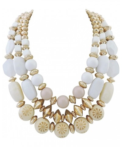 3 Layer Chunky Statement Beaded Necklace Set with Earrings Fashion Multi Layer Women Collar Necklace White $16.74 Necklaces