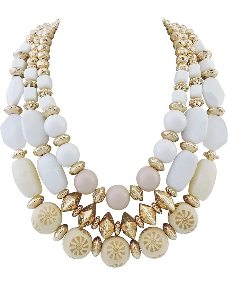 3 Layer Chunky Statement Beaded Necklace Set with Earrings Fashion Multi Layer Women Collar Necklace White $16.74 Necklaces