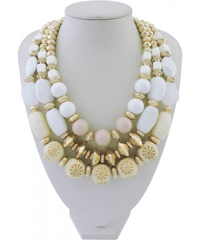 3 Layer Chunky Statement Beaded Necklace Set with Earrings Fashion Multi Layer Women Collar Necklace White $16.74 Necklaces