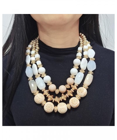 3 Layer Chunky Statement Beaded Necklace Set with Earrings Fashion Multi Layer Women Collar Necklace White $16.74 Necklaces