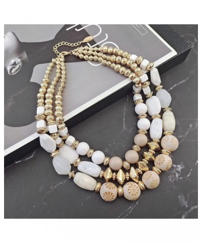 3 Layer Chunky Statement Beaded Necklace Set with Earrings Fashion Multi Layer Women Collar Necklace White $16.74 Necklaces