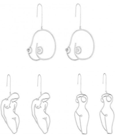 3 Pairs boob earrings Abstract Silver female Body Earrings Picasso women shape earrings wire face earrings-silver $8.24 Earrings