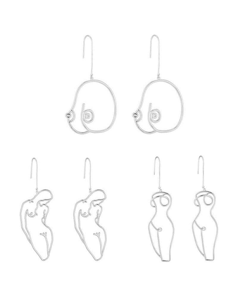 3 Pairs boob earrings Abstract Silver female Body Earrings Picasso women shape earrings wire face earrings-silver $8.24 Earrings