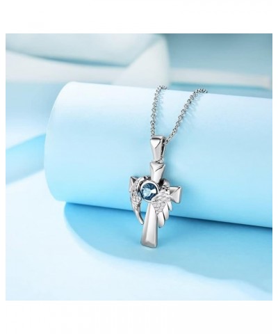 Silver Birthstone Cross Necklace for Women Girl, Butterfly Angle Wing Cross Religious Faith Jewelry Birthday Gifts for Her Wi...