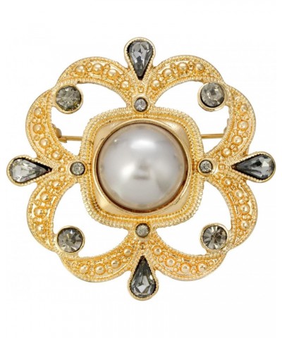 1928 Jewelry Women's Gold Tone Grey Faux Pearl With Black Diamond Accent Pin $20.16 Brooches & Pins