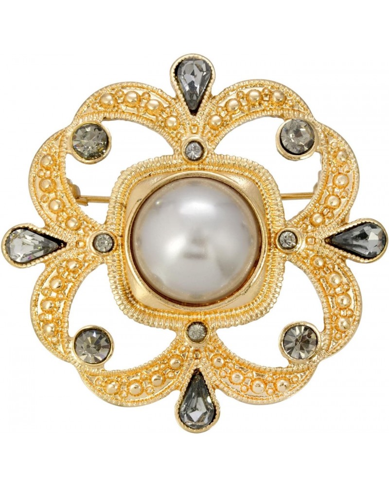 1928 Jewelry Women's Gold Tone Grey Faux Pearl With Black Diamond Accent Pin $20.16 Brooches & Pins