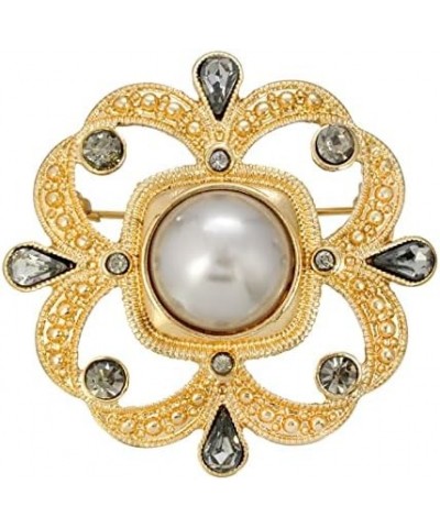 1928 Jewelry Women's Gold Tone Grey Faux Pearl With Black Diamond Accent Pin $20.16 Brooches & Pins