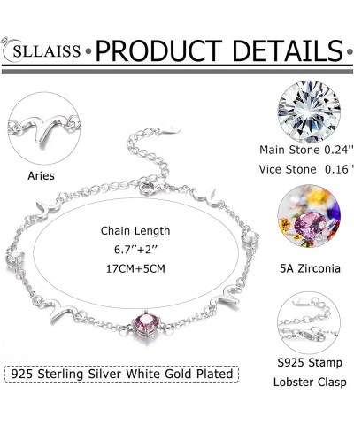 Constellation Zodiac Bracelet Cubic Zirconia Zodiac Sign Bracelet 925 Sterling Silver Birthstone Astrology Horoscope CZ Brace...