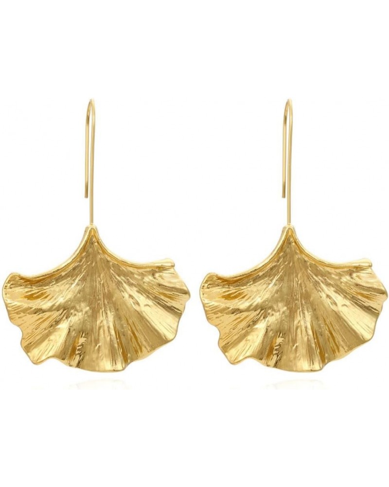 Golden Ginkgo Leaf Earrings for Women,Statement Geometric Texture Earrings for girls,Flower Petal/Palm Tree/Leaf Cluster/Tree...