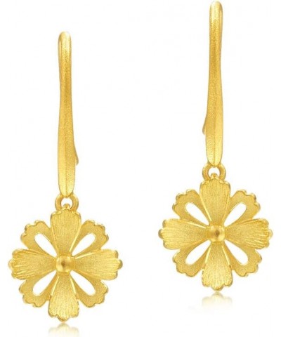 999.9 24K Solid Gold Price-by-Weight Gold Gesar Flower Drop Earrings for Women and Wedding Occasion 86941E Approx. 0.09tael (...