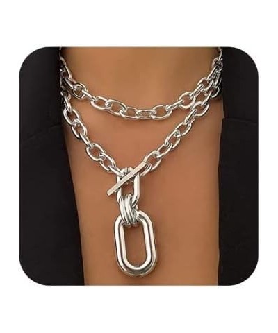 Layered Chunky Necklace for Women Silver Chunky Chain Necklace Dainty Multilayer Choker Necklace Sliver $7.40 Necklaces