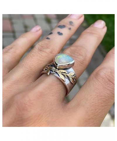 Lady Opal Chunky Rings Vintage Flowers Carved Wedding Bands Engagement Rings for Birthday Ideal Gift (Silver, 7) Silver 10 $5...