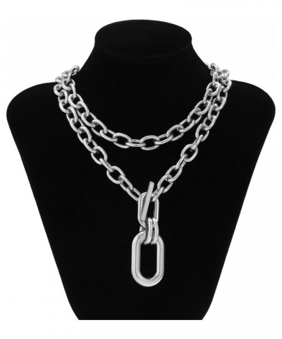 Layered Chunky Necklace for Women Silver Chunky Chain Necklace Dainty Multilayer Choker Necklace Sliver $7.40 Necklaces