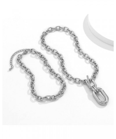 Layered Chunky Necklace for Women Silver Chunky Chain Necklace Dainty Multilayer Choker Necklace Sliver $7.40 Necklaces