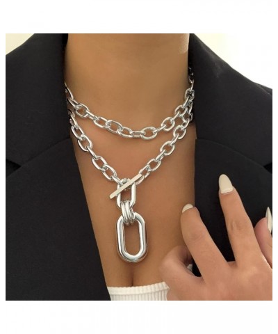 Layered Chunky Necklace for Women Silver Chunky Chain Necklace Dainty Multilayer Choker Necklace Sliver $7.40 Necklaces