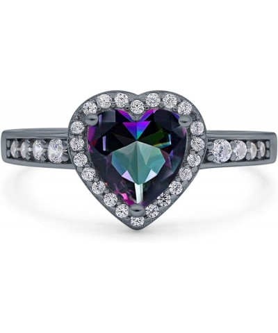 Heart Promise Ring Halo Heart Round Simulated Cubic Zirconia 925 Sterling Silver Black Tone, Simulated Rainbow CZ $13.50 Rings