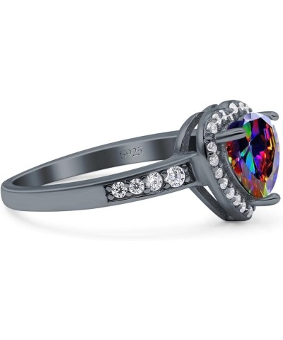 Heart Promise Ring Halo Heart Round Simulated Cubic Zirconia 925 Sterling Silver Black Tone, Simulated Rainbow CZ $13.50 Rings