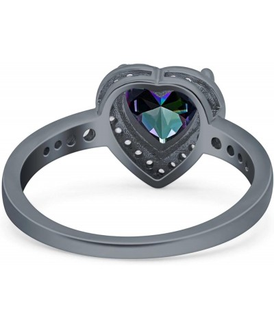 Heart Promise Ring Halo Heart Round Simulated Cubic Zirconia 925 Sterling Silver Black Tone, Simulated Rainbow CZ $13.50 Rings