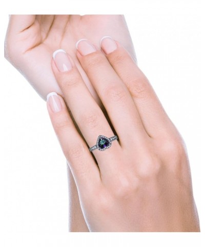 Heart Promise Ring Halo Heart Round Simulated Cubic Zirconia 925 Sterling Silver Black Tone, Simulated Rainbow CZ $13.50 Rings