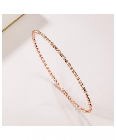 Solid 925 Sterling Silver Bangle Bracelet 0.08'' Twisted/Glossy Bracelet for Women Girls 24K Gold/Rose Gold Round Bangle 1/2/...