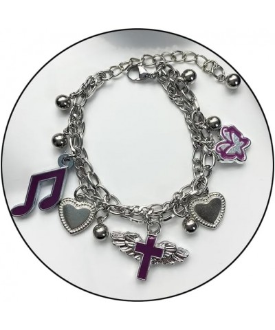 Y2K Grunge Bracelets for Women Girls Purple Butterfly Wings Cross Musical Note Ball Heart Bracelets Charm Gothic Punk Bracele...