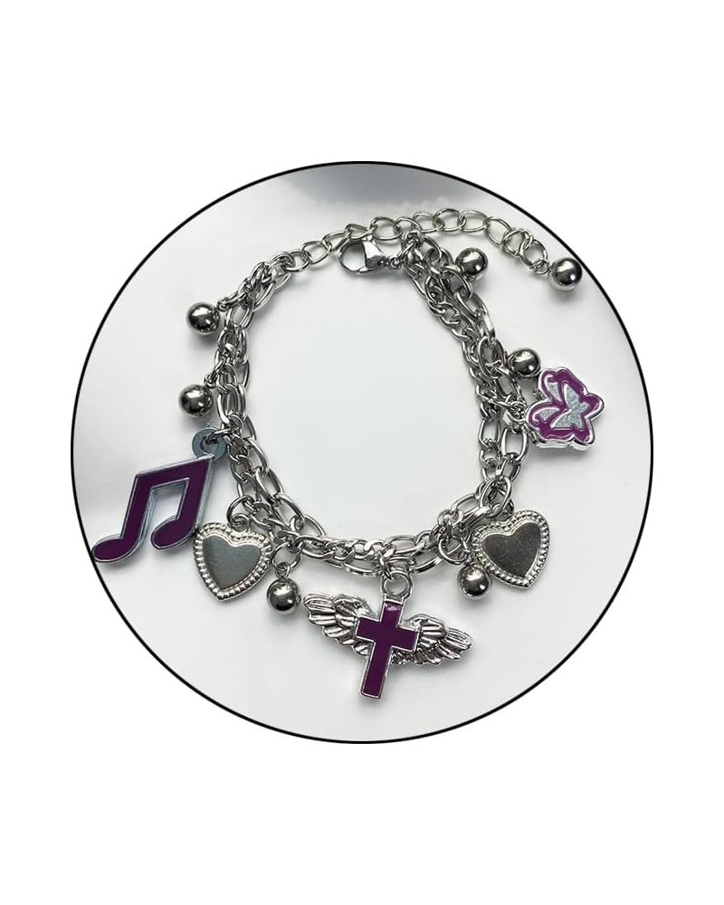 Y2K Grunge Bracelets for Women Girls Purple Butterfly Wings Cross Musical Note Ball Heart Bracelets Charm Gothic Punk Bracele...