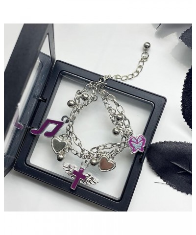 Y2K Grunge Bracelets for Women Girls Purple Butterfly Wings Cross Musical Note Ball Heart Bracelets Charm Gothic Punk Bracele...