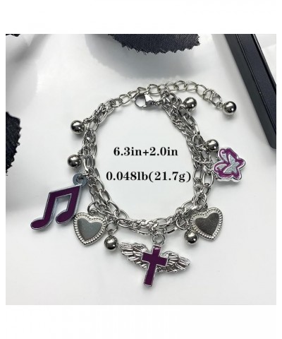 Y2K Grunge Bracelets for Women Girls Purple Butterfly Wings Cross Musical Note Ball Heart Bracelets Charm Gothic Punk Bracele...