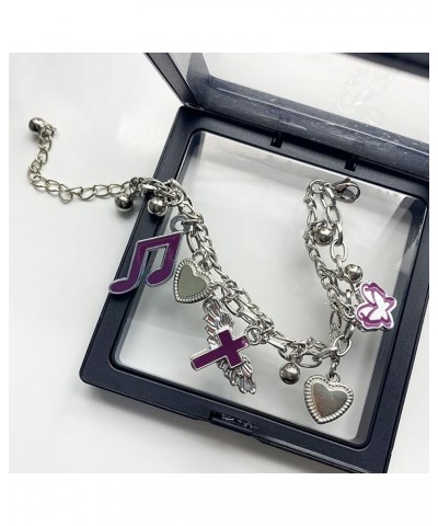 Y2K Grunge Bracelets for Women Girls Purple Butterfly Wings Cross Musical Note Ball Heart Bracelets Charm Gothic Punk Bracele...