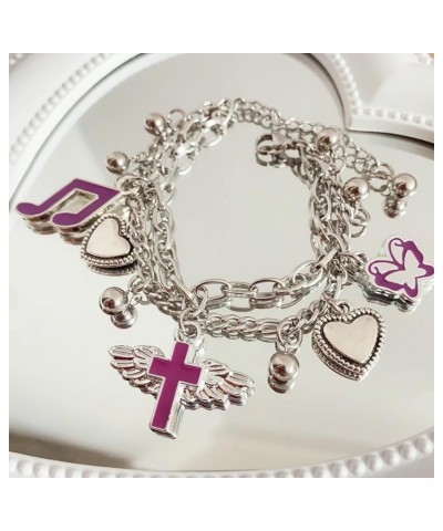 Y2K Grunge Bracelets for Women Girls Purple Butterfly Wings Cross Musical Note Ball Heart Bracelets Charm Gothic Punk Bracele...