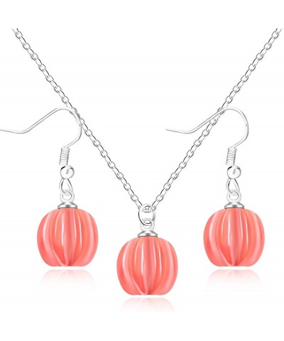 Mini Multiple Colors Pumpkin Delicate Funny Chain Dangle Necklace Simple Drop Dangling Earrings Sets Gift for Women Teen Girl...