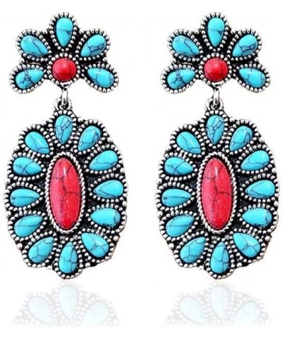 Turquoise Bohemian Dangle Metal Large Oval Earrings Statement Teardrop Earrings Western Earrings For Women Girls Red Green $4...